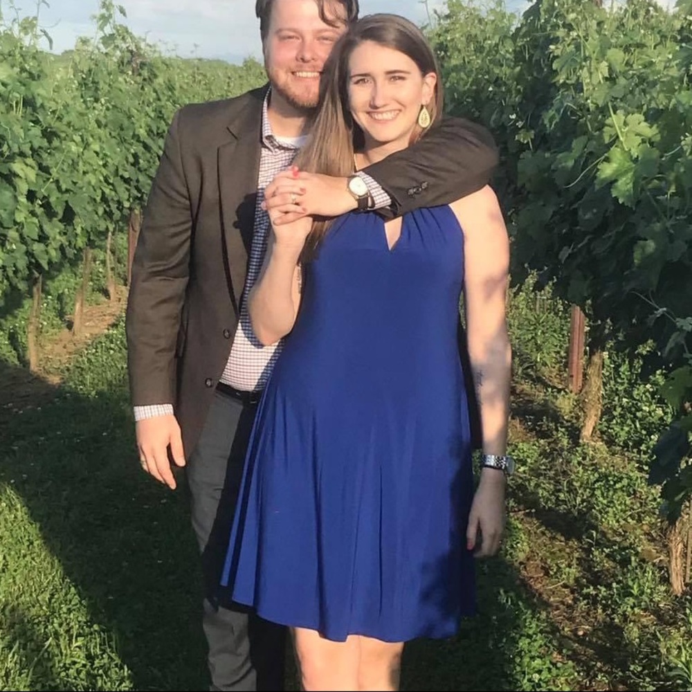 Swingy blue gold collar dress